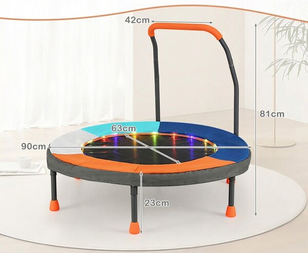 Otroški trampolin Ø90 cm z LED osvetlitvijo, ročajem in torbo za prenašanje, mini trampolin