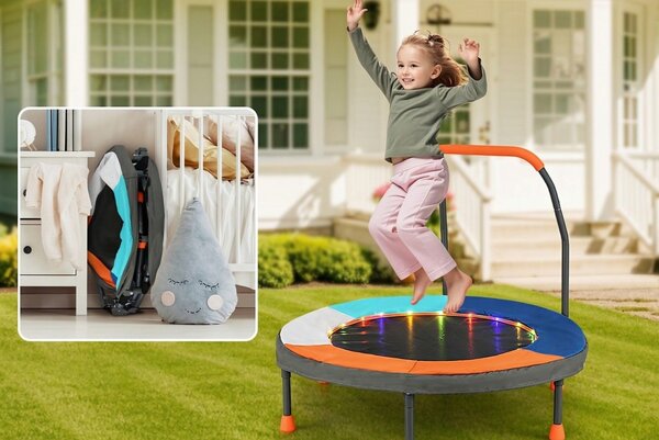 Otroški trampolin Ø90 cm z LED osvetlitvijo, ročajem in torbo za prenašanje, mini trampolin