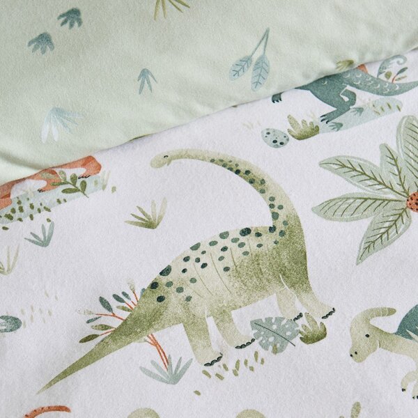 Kremno bela napenjalna enojna flanelna otroška rjuha 90x190 cm Brushed Sleepy Saurus Dino – Catherine Lansfield
