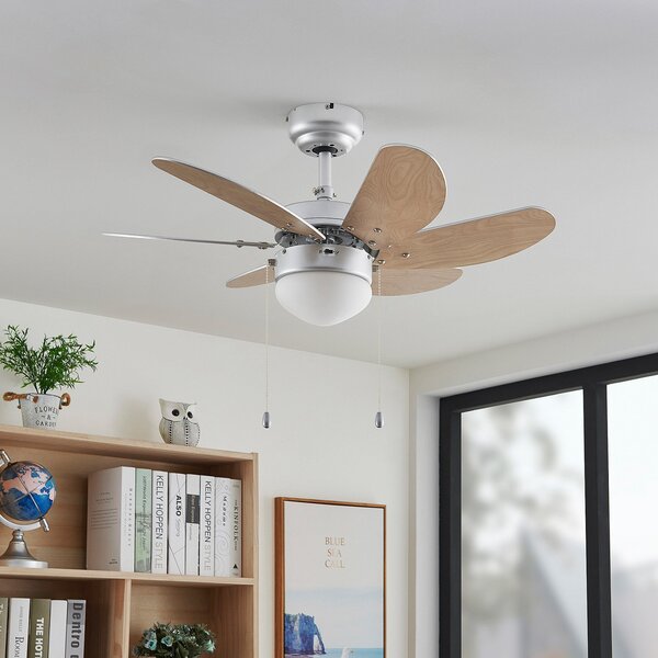 Lindby Stropni ventilator z lučjo Minja, srebrn, tih, 78 cm, Siva, Dnevna soba / jedilnica, Kovina, Sodobni