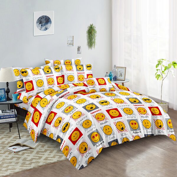 Posteljnina iz mikrovlakna EMOJI EMOCIJE bela Dimenzije posteljnine: 2 kom 70 x 90 cm | 200 x 220 cm
