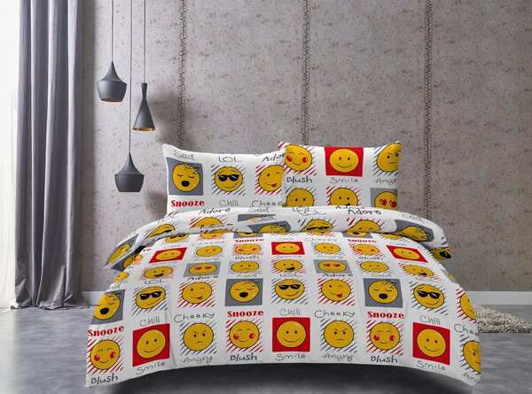 Posteljnina iz mikrovlakna EMOJI EMOCIJE bela Dimenzije posteljnine: 2 kom 70 x 90 cm | 200 x 220 cm