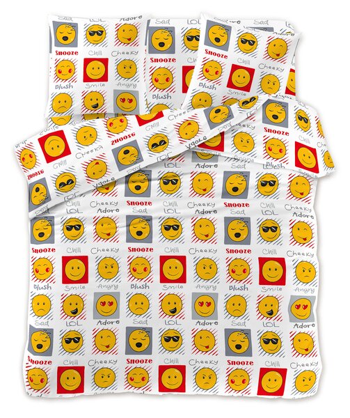 Posteljnina iz mikrovlakna EMOJI EMOCIJE bela Dimenzije posteljnine: 2 kom 70 x 90 cm | 200 x 220 cm