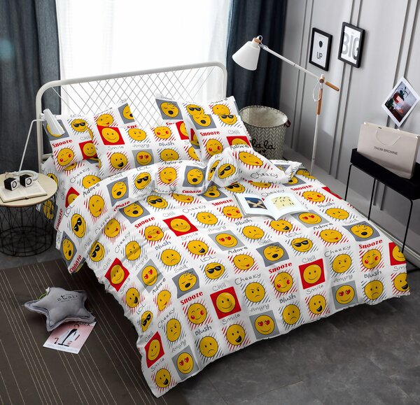 Posteljnina iz mikrovlakna EMOJI EMOCIJE bela Dimenzije posteljnine: 2 kom 70 x 90 cm | 200 x 220 cm
