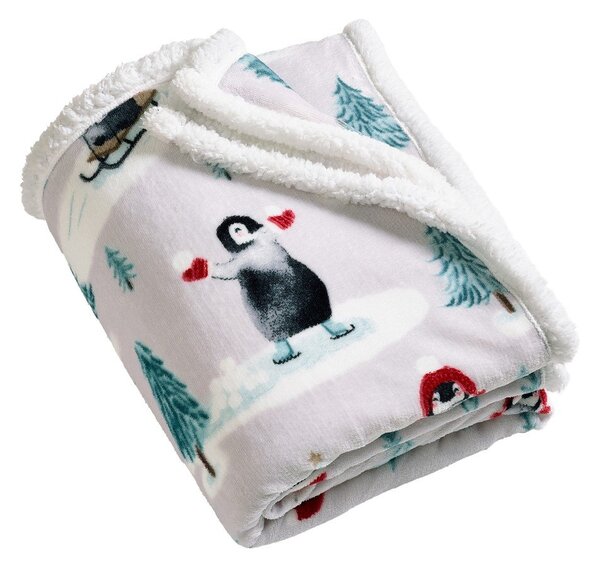 Bela odeja z božičnim motivom 170x130 cm Christmas Sherpa Penguins – Catherine Lansfield