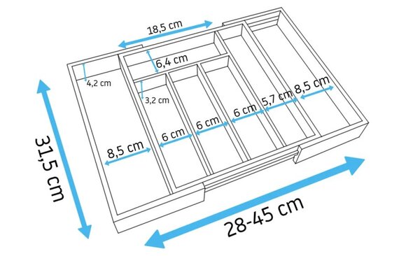 Nastavljiv organizator za jedilni pribor 45 x 31 x 4 cm