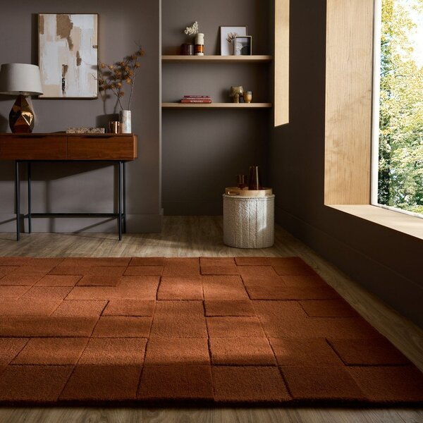 Ročno tkana volnena preproga v barvi terakote 120x170 cm Checkerboard – Flair Rugs