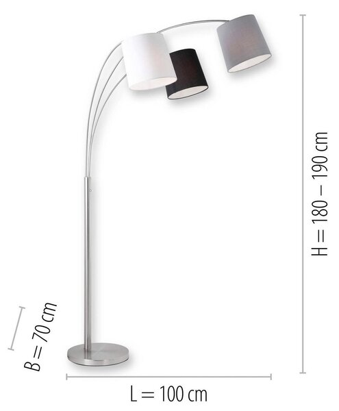 JUST LIGHT. GmbH Talna svetilka Melvin, tri-svetlobna, črna/siva/bela, Kovinska, Dnevna soba / jedilnica, Kovina, Sodobni, Stoječi lok