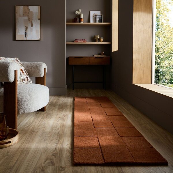 Ročno tkan volnen tekač v barvi terakote 60x230 cm Checkerboard – Flair Rugs