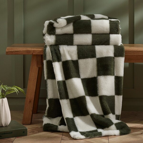 Bela/zelena odeja 130x170 cm Cosy Soft Checkerboard – Catherine Lansfield
