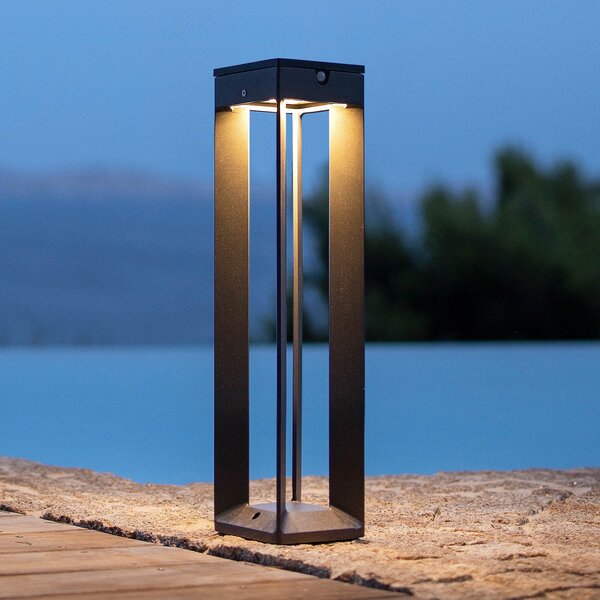 Les Jardins Solarna luč Borne LED s senzorjem, 45 cm, siva, zatemnjen, Siva, Kovina, Zunanji podstavek
