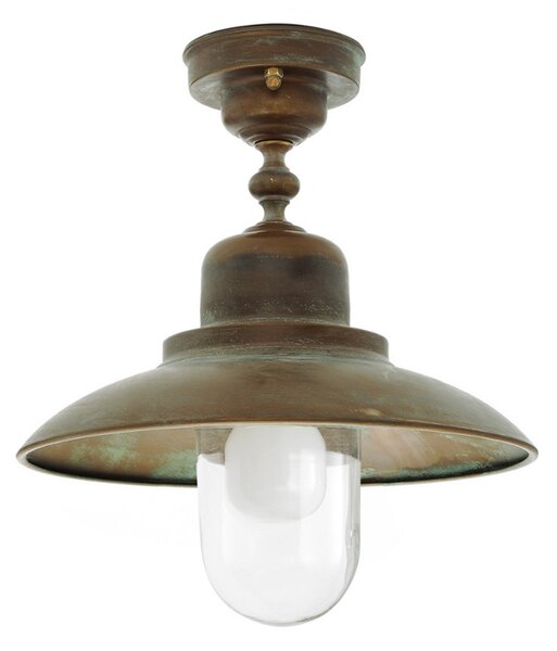 Moretti Luce Zunanja stropna svetilka Turino, IP44, medenina, steklo, Ø 30 cm, zatemnjen, Bronasta / starinska medenina, Kovina, Pomorski