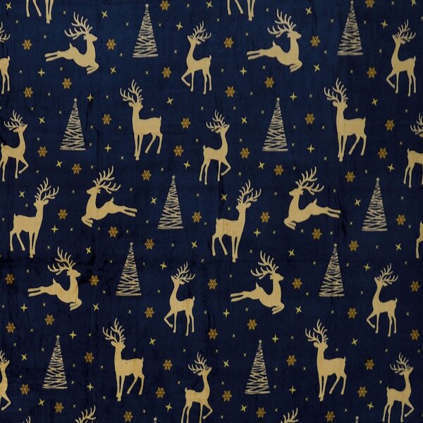 Temno modra božična mikroplišasta odeja GOLDEN DEER Dimenzije: 150 x 200 cm