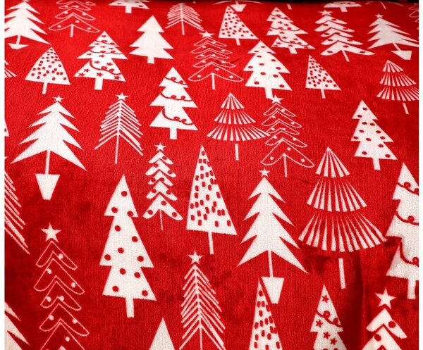 2x CHRISTMAS TREES mikropliš posteljnina rdeča + SOFT mikropliš rjuha 180x200 cm bela