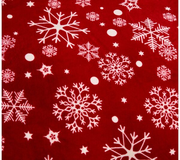 Set 2-delna posteljnina mikropliš SNOWFALL rdeča + rjuha mikropliš SOFT 180x200 cm bela, zakonska postelja