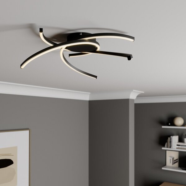 Lindby Katris LED stropna svetilka, 58 cm, črna, zatemnjen, Črna, Dnevna soba / jedilnica, Kovina, Sodobni