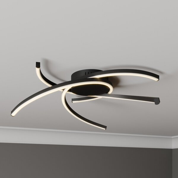 Lindby Katris LED stropna svetilka, 58 cm, črna, zatemnjen, Črna, Dnevna soba / jedilnica, Kovina, Sodobni