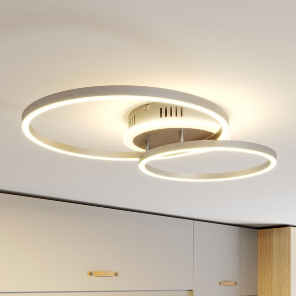 Lindby Smart LED stropna svetilka Edica, 58 cm, Tuya, CCT, zatemnjen, Siva, Dnevna soba / jedilnica, Kovina, Sodobni