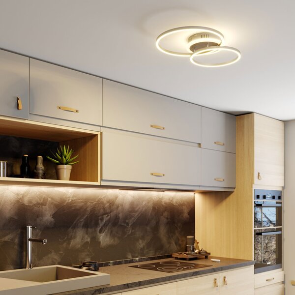 Lindby Smart LED stropna svetilka Edica, 58 cm, Tuya, CCT, zatemnjen, Siva, Dnevna soba / jedilnica, Kovina, Sodobni