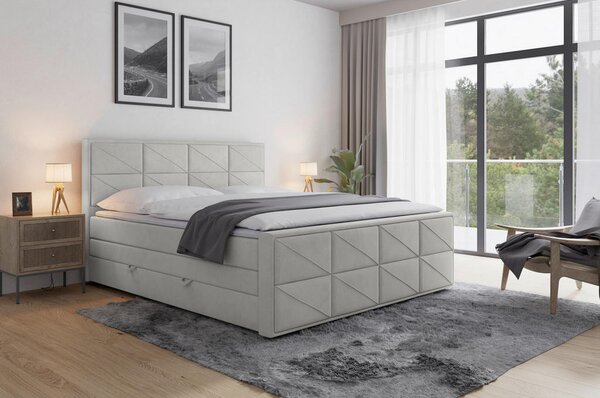 BOXSPRING POSTELJA 180 cm x 200 cm , kovina, umetna masa, tekstil, karton, leseni material svetlo siva