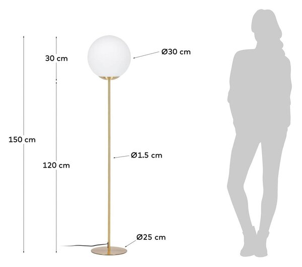 Talna svetilka v zlati barvi s steklenim senčnikom (višina 150 cm) Mahala - Kave Home