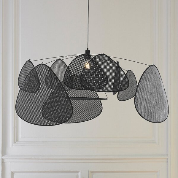 MARKET SET viseča svetilka Screen XL, 60 cm, črna, ratana, zatemnjen, Črna, Dnevna soba / jedilnica, Les, Dizajn