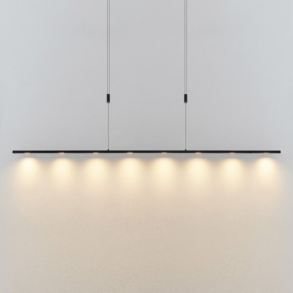 Lucande LED viseča svetilka Stakato, 180 cm, 8-svetlobna, z možnostjo zatemnitve, zatemnjen, Črna, Dnevna soba / jedilnica, Aluminij, Sodobni