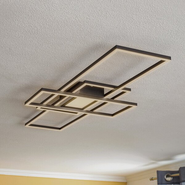 Lindby Ismera LED stropna svetilka 3 okvirji, antracit, zatemnjen, Črna, Dnevna soba / jedilnica, Kovina, Sodobni