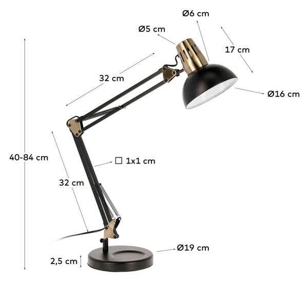 Črna namizna svetilka s kovinskim senčnikom (višina 84 cm) Kristine - Kave Home