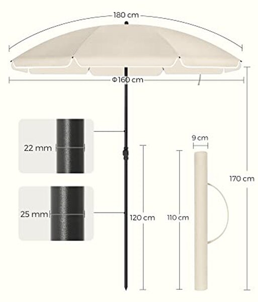 Vrtni nagibni senčnik SOMBRILLA 160 cm, bež