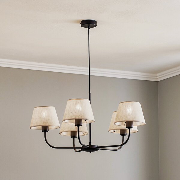 TK Lighting Lestenec Chicago, platnene senčnike s petimi žarnicami, zatemnjen, Bež, Dnevna soba / jedilnica, Tkanine / tekstil