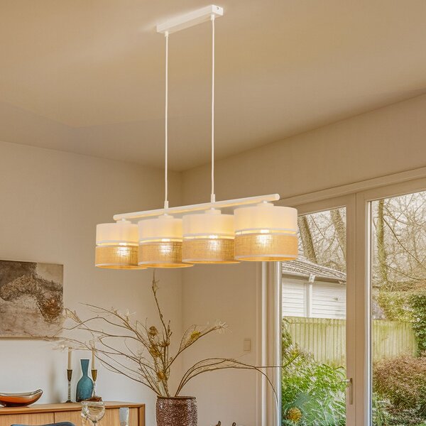 TK Lighting Visoka svetilka Linobianco, linearna, štirižarna, zatemnjen, Bela, Dnevna soba / jedilnica, Tkanine / tekstil, Sodobni