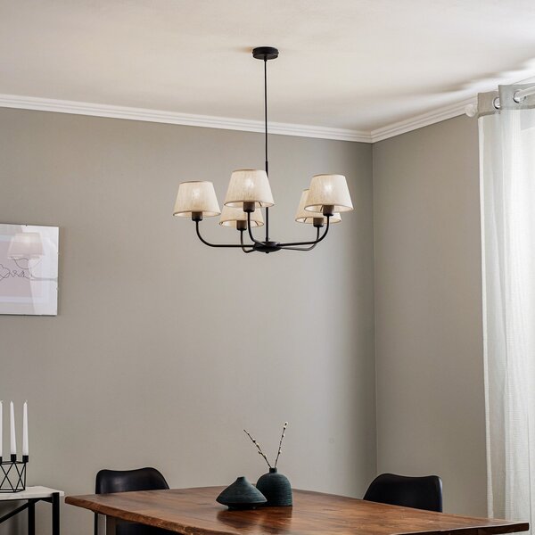 TK Lighting Lestenec Chicago, platnene senčnike s petimi žarnicami, zatemnjen, Bež, Dnevna soba / jedilnica, Tkanine / tekstil