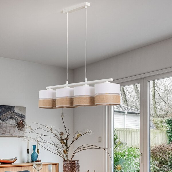 TK Lighting Visoka svetilka Linobianco, linearna, štirižarna, zatemnjen, Bela, Dnevna soba / jedilnica, Tkanine / tekstil, Sodobni