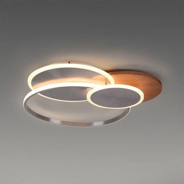 Paul Neuhaus LED stropna svetilka Palma, les, CCT, 65 cm, zatemnljiva, zatemnjen, Les, Dnevna soba / jedilnica, Kovina