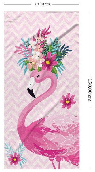 Brisača za plažo FLAMINGO WITH FLOWERS 70 x 150 cm pisana