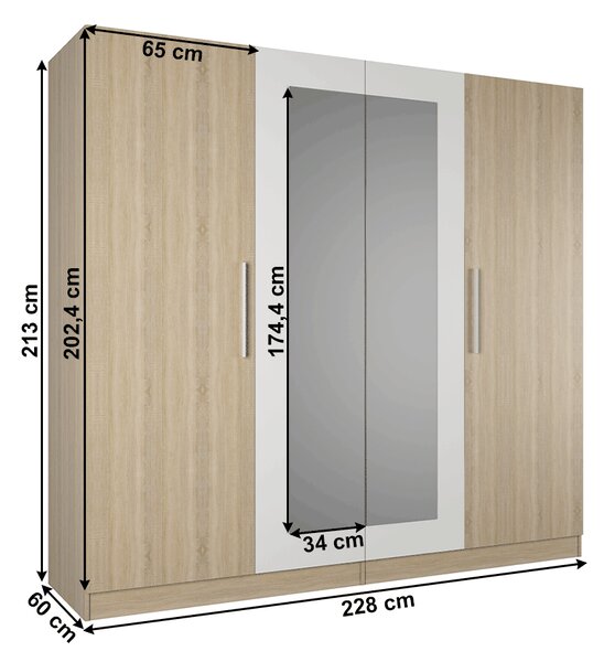 KONDELA Garderobna 4 vratna omara, hrast sonoma/bela, MATISA