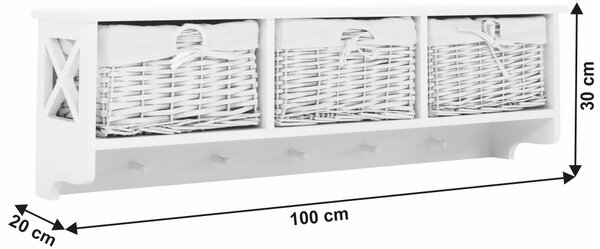 KONDELA Obešalna polica s 3 košarami, bela, RAFAELLO