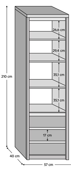 KONDELA Regal s predalom 1D3S, hrast sonoma, NORTY TIP 5