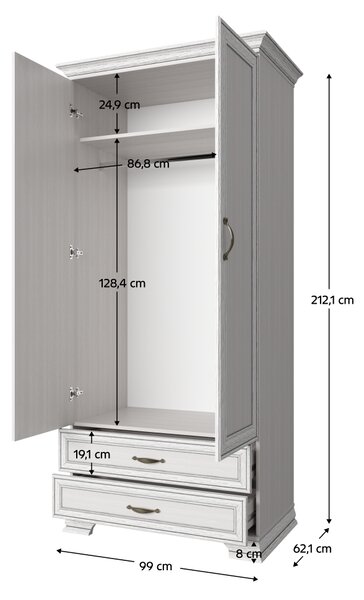 KONDELA Dvovratna omara 2D2S, woodline krem, TIFFY 02