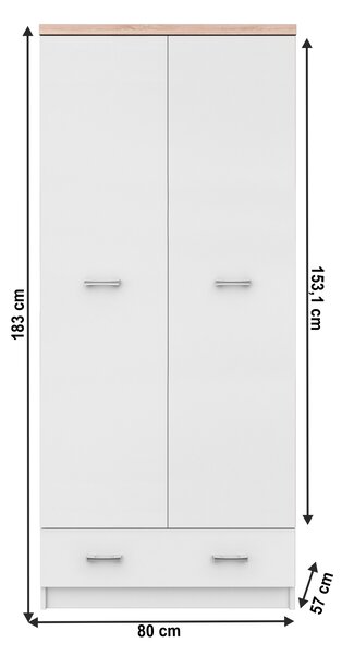 KONDELA Dvovratna omara 2D1S, bela/hrast sonoma, TOPTY TIP 01