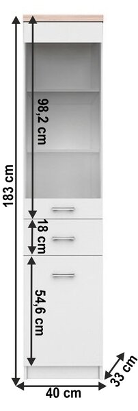 KONDELA Vitrina, bela/hrast sonoma, TOPTY TIP 03