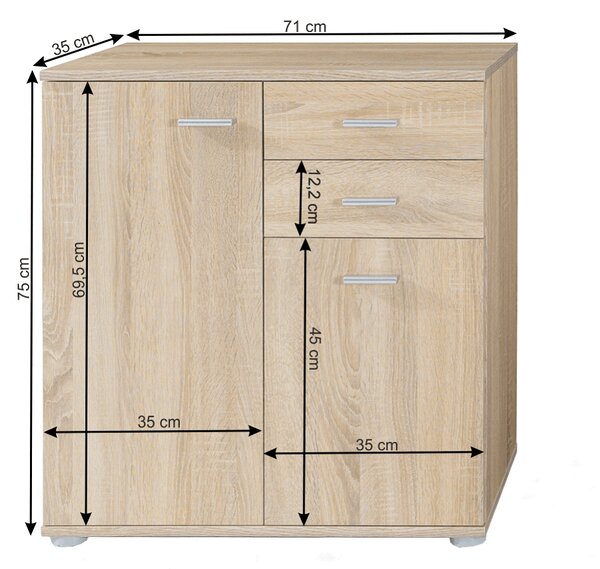 KONDELA Komoda, hrast Sonoma, TAMPA 2-2T2S