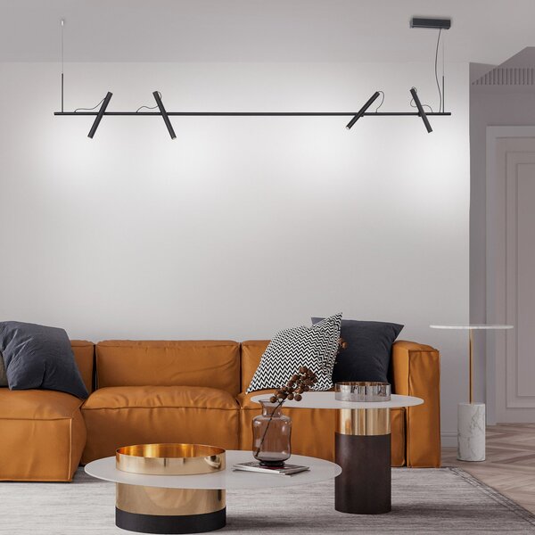 PURE Tutua LED viseče svetilo, 4-svetlobno, črno, zatemnjen, Črna, Dnevna soba / jedilnica, Kovina, Sodobni