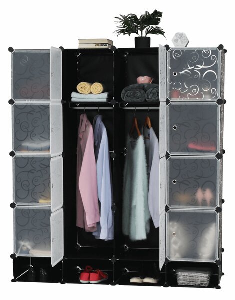 KONDELA Modularni organizator garderobe, črno/mlečno bel, RODAN TIP 2