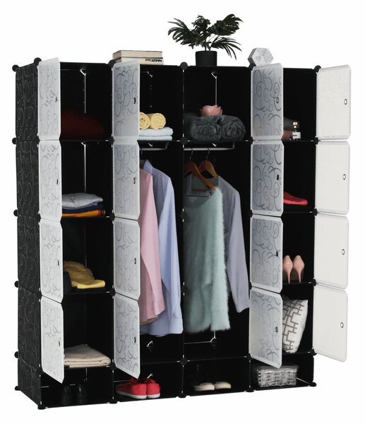 KONDELA Modularni organizator garderobe, črno/mlečno bel, RODAN TIP 2