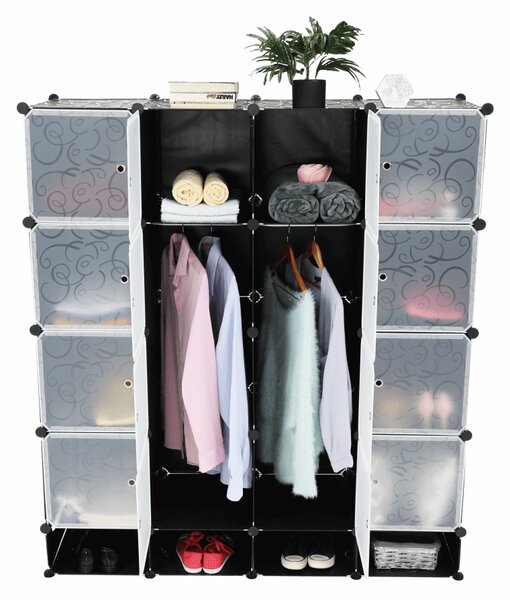 KONDELA Modularni organizator garderobe, črno/mlečno bel, RODAN TIP 2