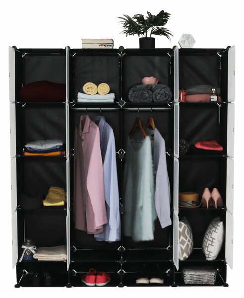 KONDELA Modularni organizator garderobe, črno/mlečno bel, RODAN TIP 2