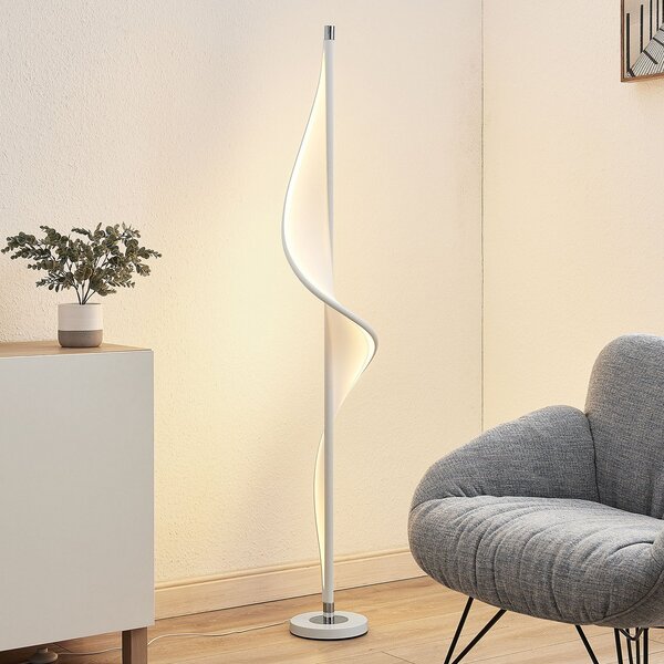 Lucande LED talna svetilka Edano, 154 cm, bela, tekstilna, z možnostjo, zatemnjen, Bela, Dnevna soba / jedilnica, Tkanine / tekstil, Sodobni