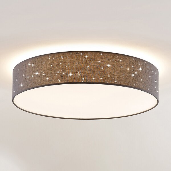 Lindby LED stropna svetilka Ellamina, Ø 60 cm, antracit, tekstil, zatemnjen, Črna, Dnevna soba / jedilnica, Tkanine / tekstil, Sodobni